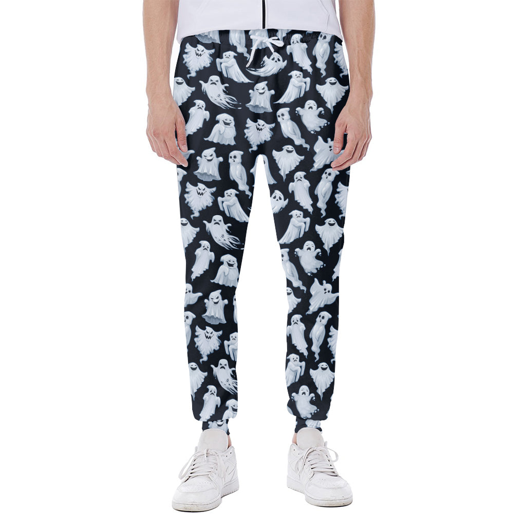 White Ghost Pattern Print Scuba Joggers