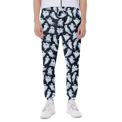 White Ghost Pattern Print Scuba Joggers