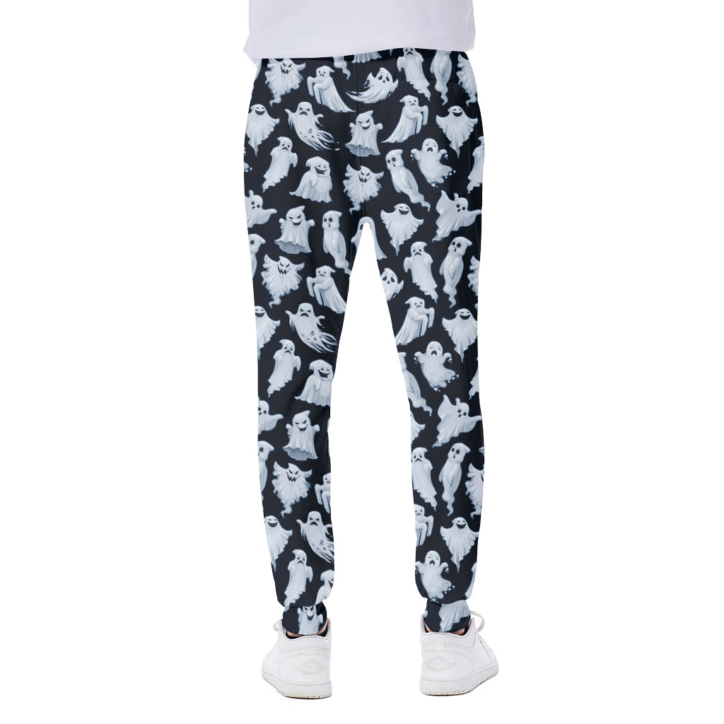 White Ghost Pattern Print Scuba Joggers