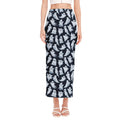 White Ghost Pattern Print Side Slit Maxi Skirt
