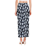 White Ghost Pattern Print Side Slit Maxi Skirt