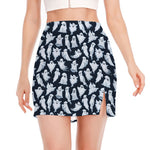 White Ghost Pattern Print Side Slit Mini Skirt