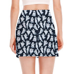 White Ghost Pattern Print Side Slit Mini Skirt