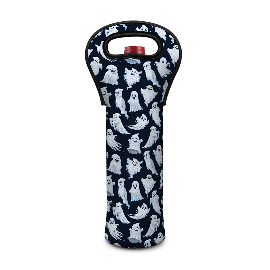 White Ghost Pattern Print Single Neoprene Wine Tote