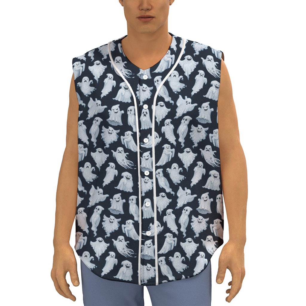 White Ghost Pattern Print Sleeveless Baseball Jersey