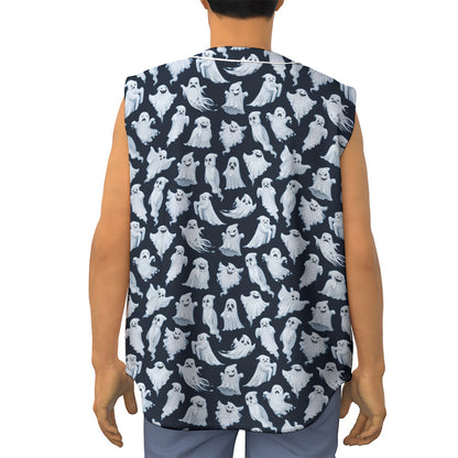 White Ghost Pattern Print Sleeveless Baseball Jersey