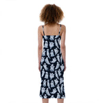 White Ghost Pattern Print Slim Fit Midi Cami Dress
