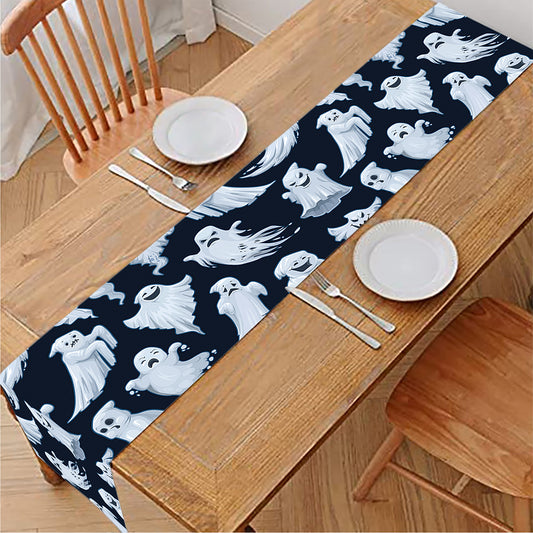 White Ghost Pattern Print Table Runner