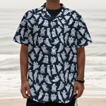 White Ghost Pattern Print Textured Short Sleeve Shirt