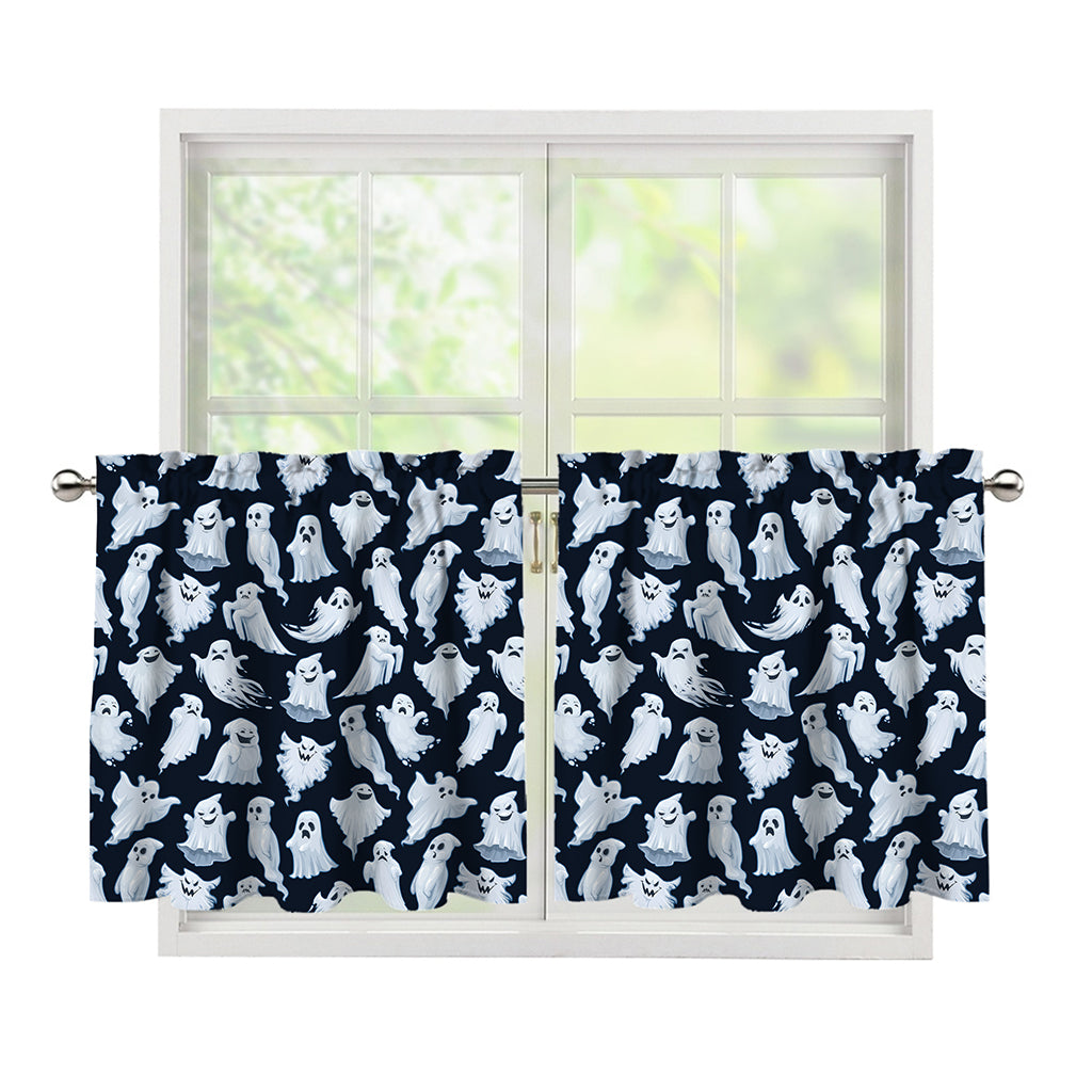 White Ghost Pattern Print Tier Curtains