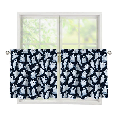 White Ghost Pattern Print Tier Curtains