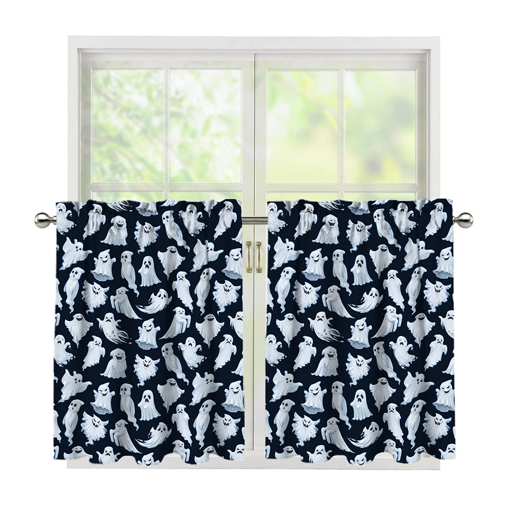 White Ghost Pattern Print Tier Curtains