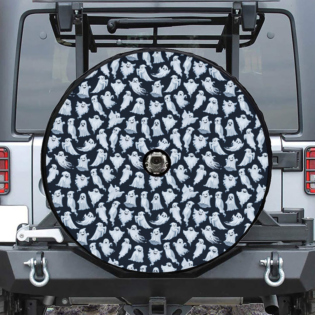 White Ghost Pattern Print Tire Cover With Camera Hole