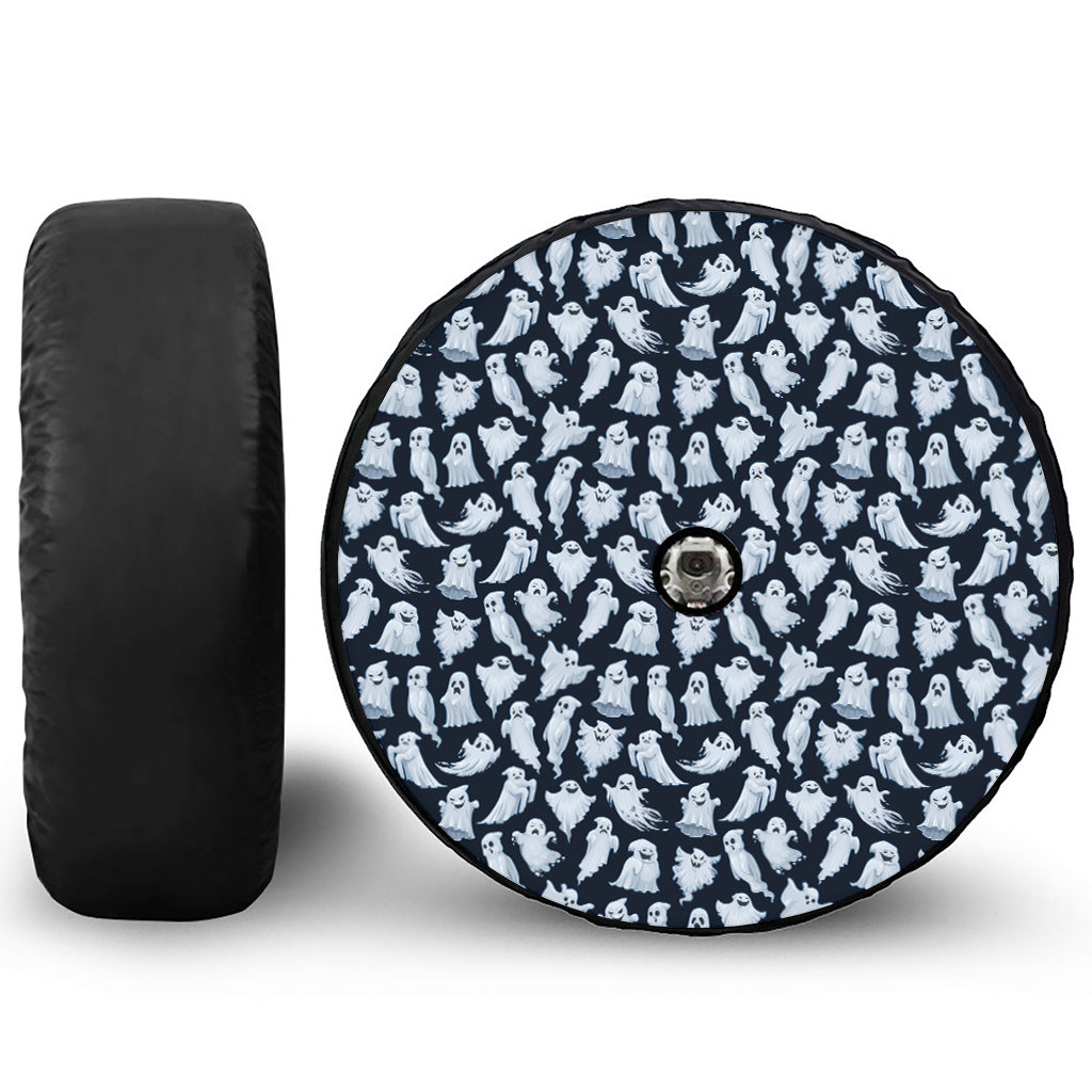 White Ghost Pattern Print Tire Cover With Camera Hole