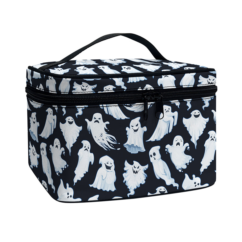 White Ghost Pattern Print Travel Makeup Bag