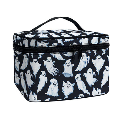 White Ghost Pattern Print Travel Makeup Bag