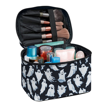 White Ghost Pattern Print Travel Makeup Bag