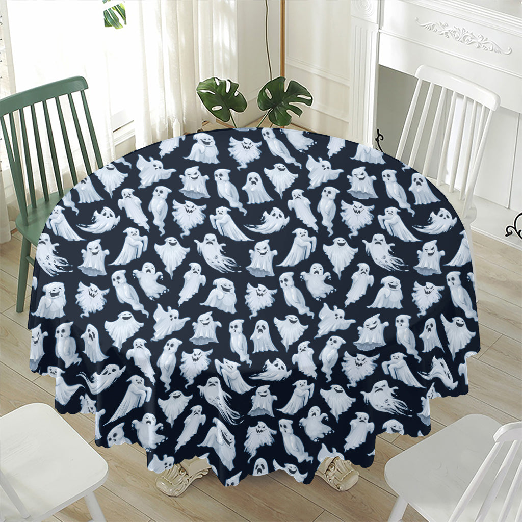 White Ghost Pattern Print Waterproof Round Tablecloth