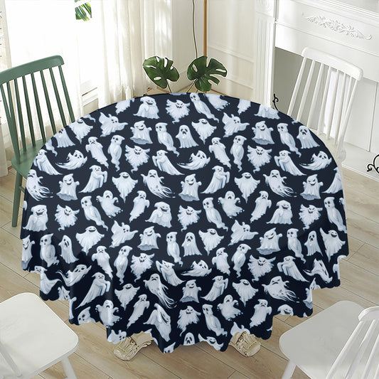 White Ghost Pattern Print Waterproof Round Tablecloth