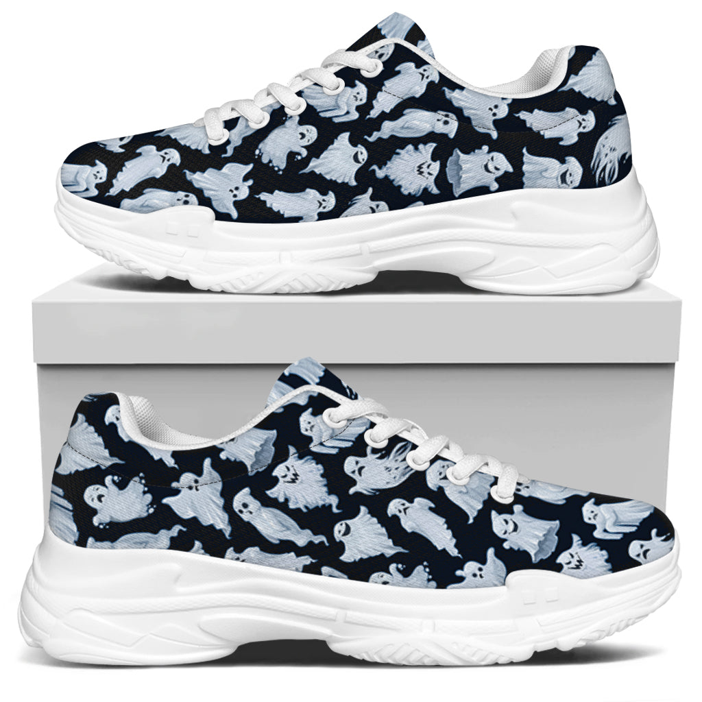 White Ghost Pattern Print White Chunky Shoes