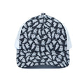White Ghost Pattern Print White Mesh Trucker Hat
