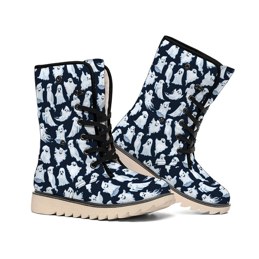 White Ghost Pattern Print Winter Boots