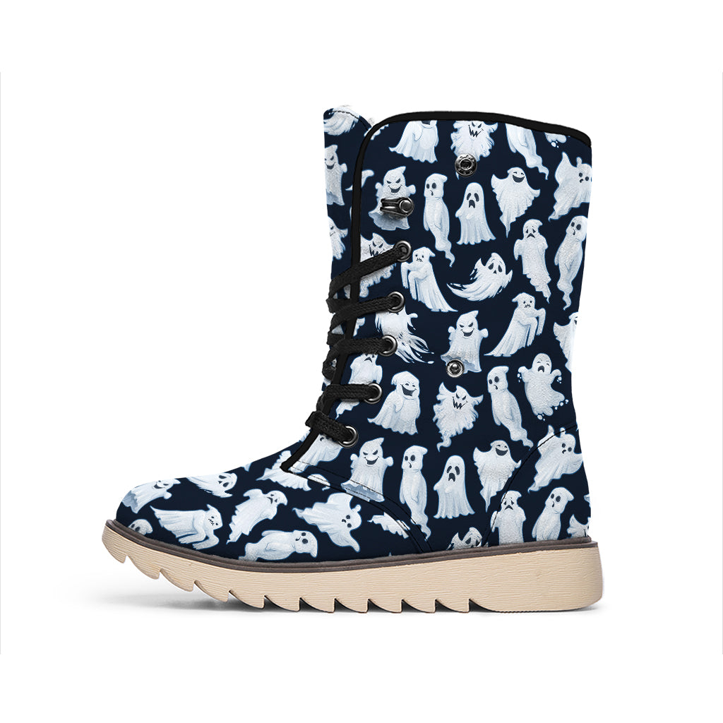 White Ghost Pattern Print Winter Boots