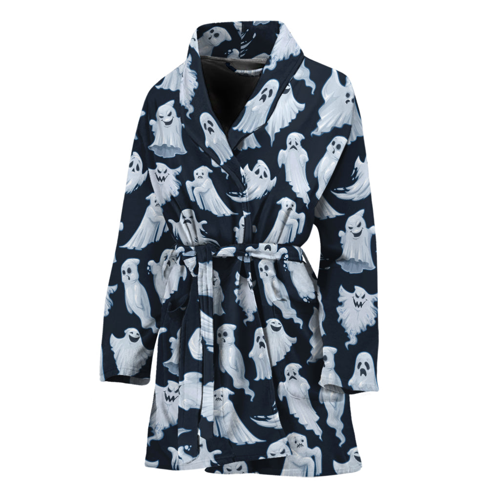White Ghost Pattern Print Women's Bathrobe