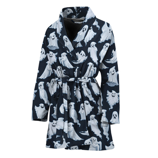 White Ghost Pattern Print Women's Bathrobe