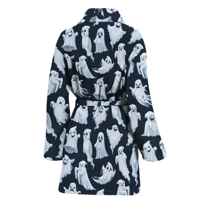 White Ghost Pattern Print Women's Bathrobe