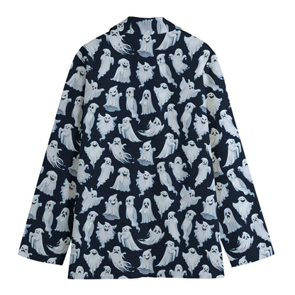 White Ghost Pattern Print Women's Blazer