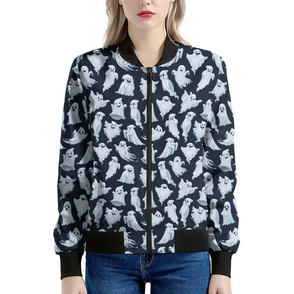 White Ghost Pattern Print Women's Bomber Jacket