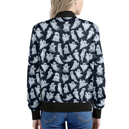 White Ghost Pattern Print Women's Bomber Jacket