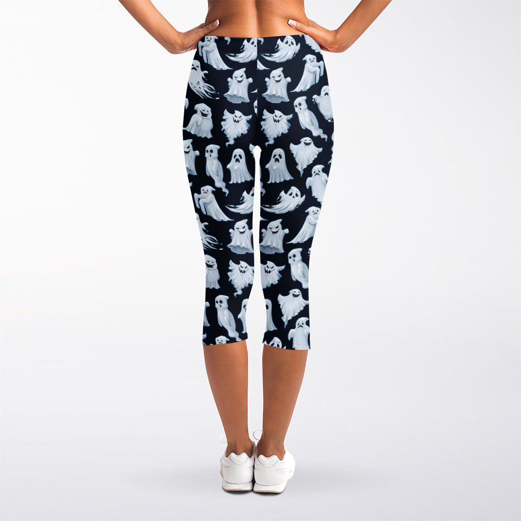 White Ghost Pattern Print Women's Capri Leggings