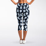 White Ghost Pattern Print Women's Capri Leggings