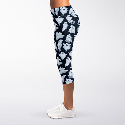 White Ghost Pattern Print Women's Capri Leggings
