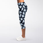 White Ghost Pattern Print Women's Capri Leggings