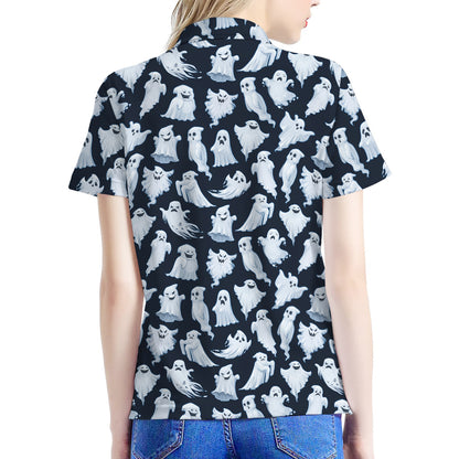 White Ghost Pattern Print Women's Polo Shirt