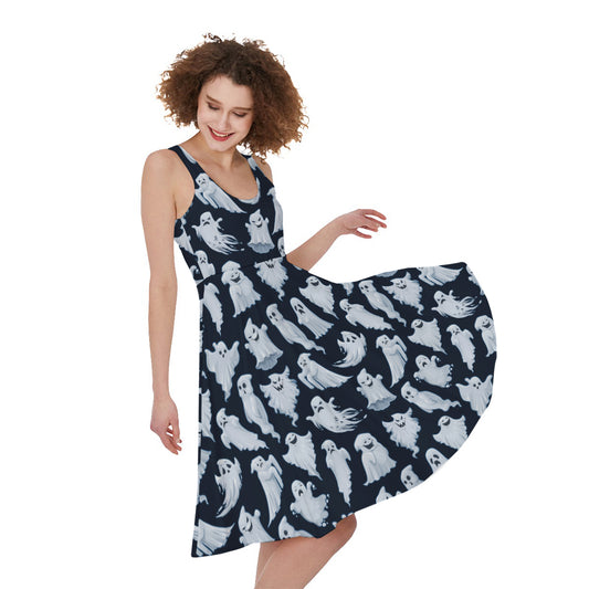 White Ghost Pattern Print Women's Sleeveless Dress