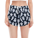 White Ghost Pattern Print Women's Split Running Shorts
