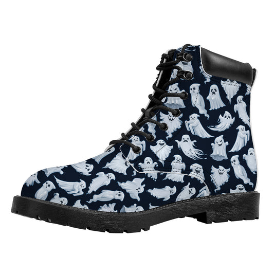 White Ghost Pattern Print Work Boots