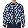 White Ghost Pattern Print Zip Sleeve Bomber Jacket