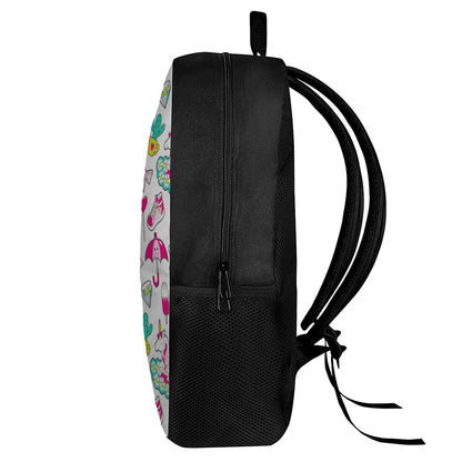 White Girly Unicorn Pattern Print 17 Inch Backpack