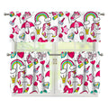 White Girly Unicorn Pattern Print 3 Piece Kitchen Curtains