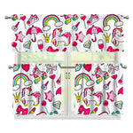White Girly Unicorn Pattern Print 3 Piece Kitchen Curtains