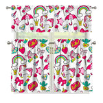 White Girly Unicorn Pattern Print 3 Piece Kitchen Curtains