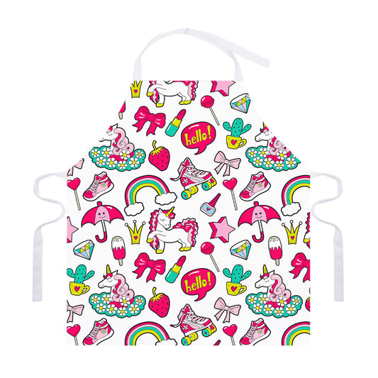 White Girly Unicorn Pattern Print Adjustable Apron