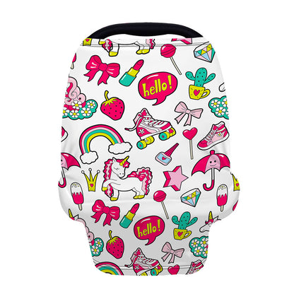 White Girly Unicorn Pattern Print Baby Seat Cover