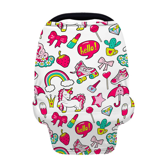 White Girly Unicorn Pattern Print Baby Seat Cover