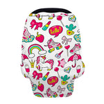 White Girly Unicorn Pattern Print Baby Seat Cover